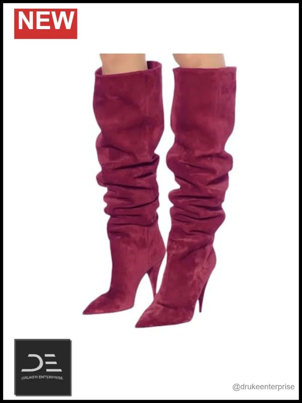 Wide Calf Pleated Knee High Suede Boots for Women